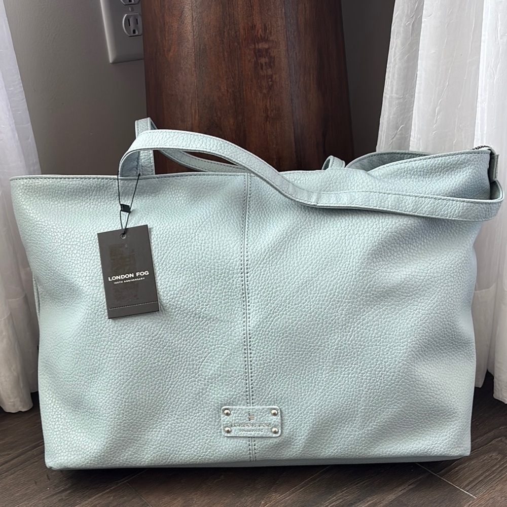 London Fog Mint Leather Tote Bag